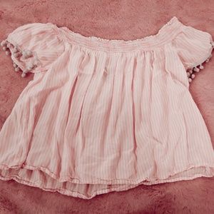 Pink and White striped off the shoulder top